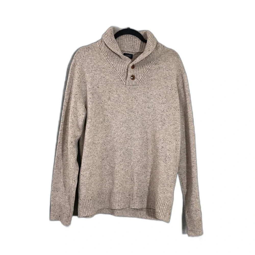 J.Crew Rugged Merino wool blend men’s L brown Shawl Collar Donegal Sweater